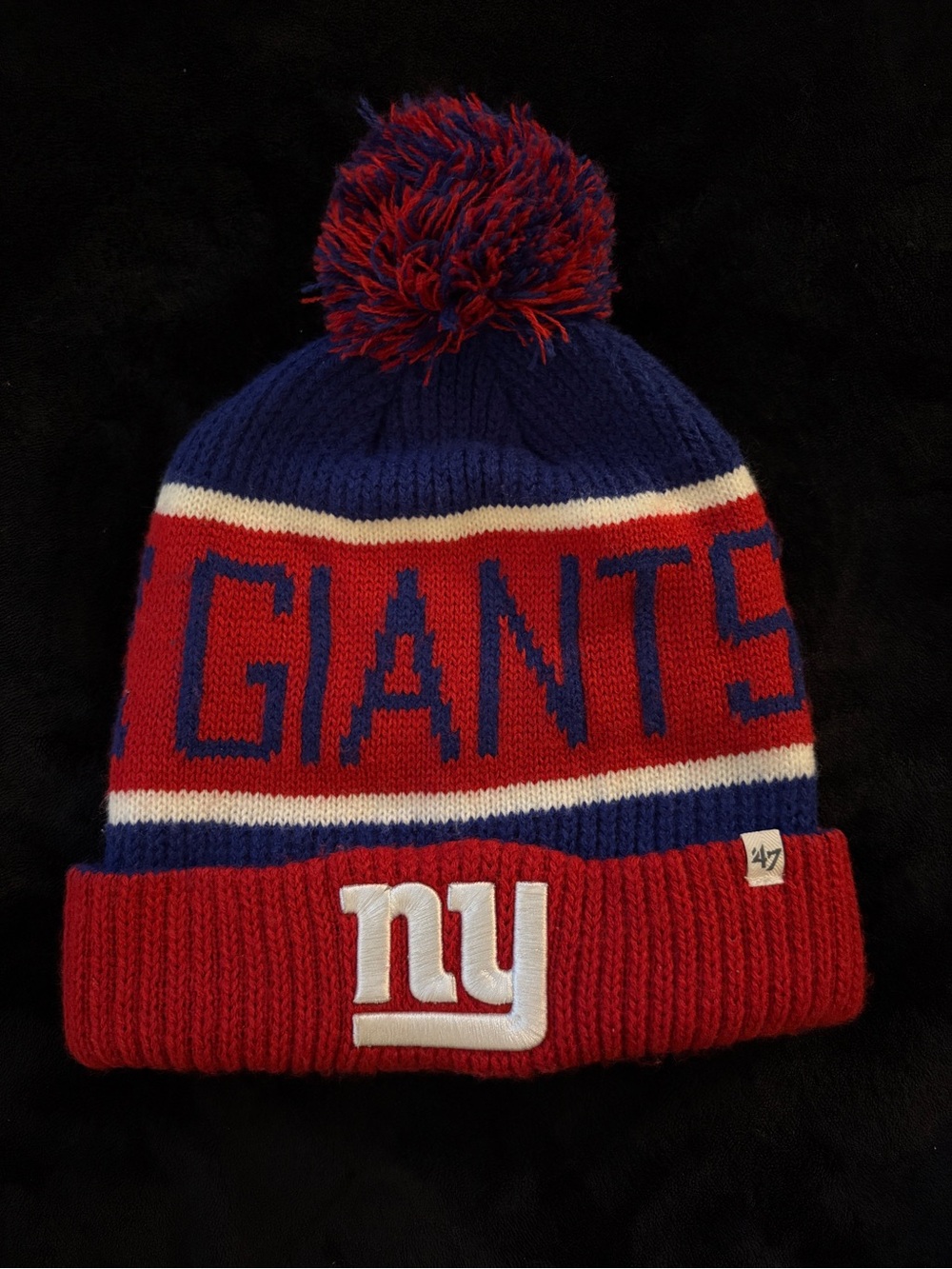 ’47 New York Giants NFL Knit Pom Beanie Hat One Size Blue Red White